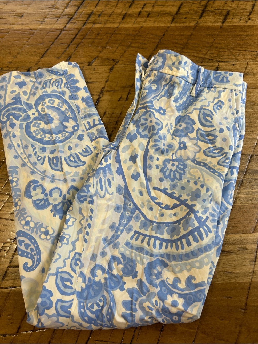 Talbots relaxed chino ladies pants blue white off white print size 6